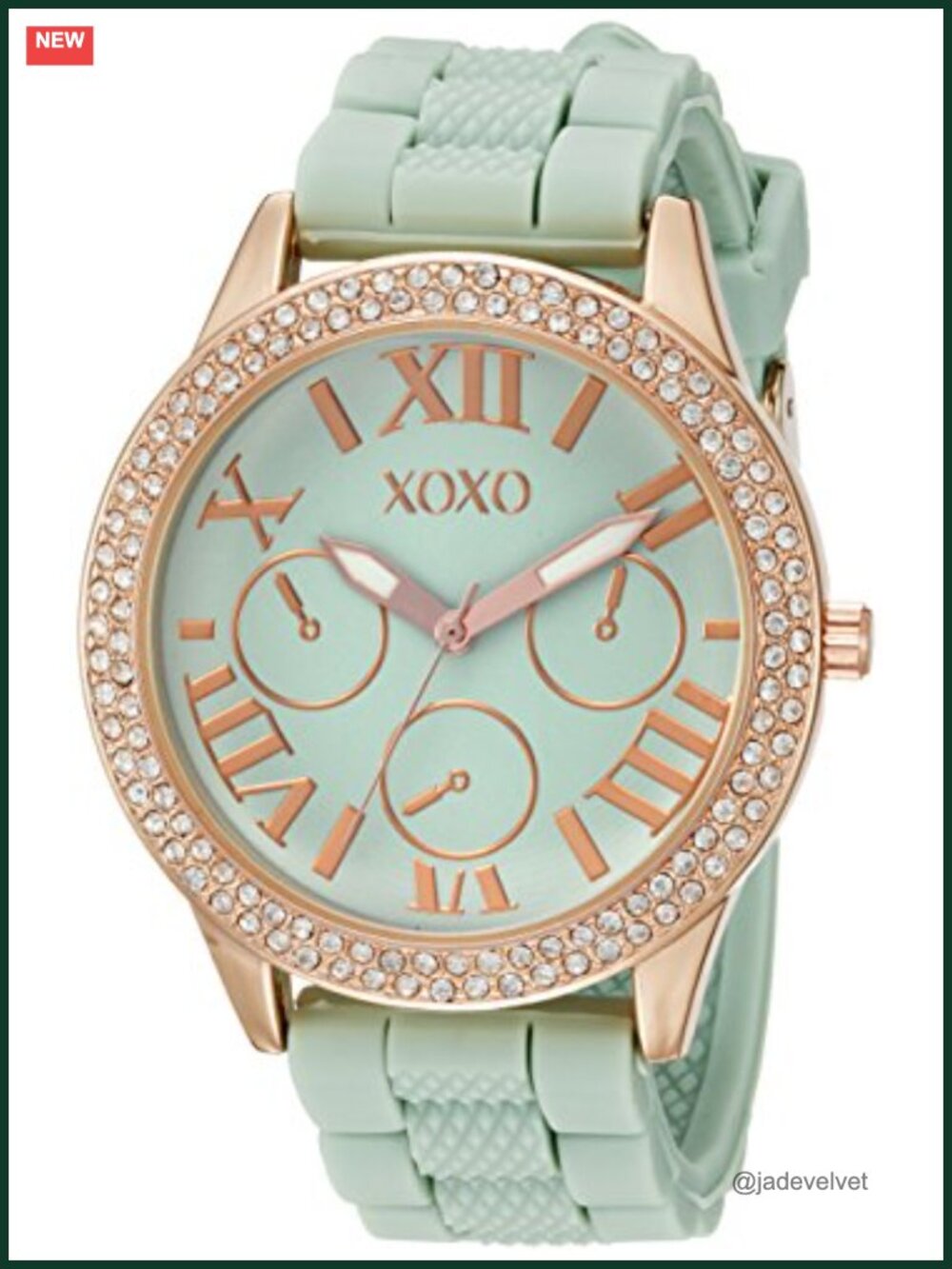 Gold-Tone Stainless Steel Watch with Rhinestone Bezel & Silicone Band